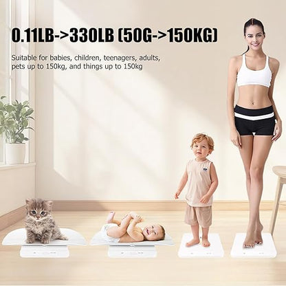 Baby Scale & Pet Scale with 60cm Tray, 330lb-150kg Digital Scale for Newborn, Puppy, Cat, Dog & Adult, Includes Tape Measure, Puppy Collar & Record Card, Hold/Tare Function,5 Unit Conversions