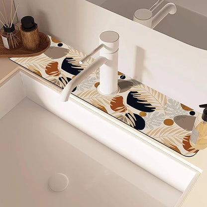 Boho Tropical Leaves Kitchen Sink Splash Guard Mat Absorbent Fast Drying Mat