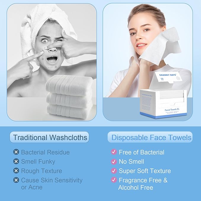 GRANNY SAYS Disposable Face Towel, Biobased Face Towelettes Disposable