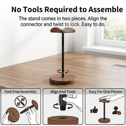 Bliocefo Headphone Holder Stand for Desk, Wood and Metal Headset Hanger Mount Hook Gaming Holder Desktop Earphone Artful Functional Craftsmanship Stand for All Headsets with Solid Wooden Base