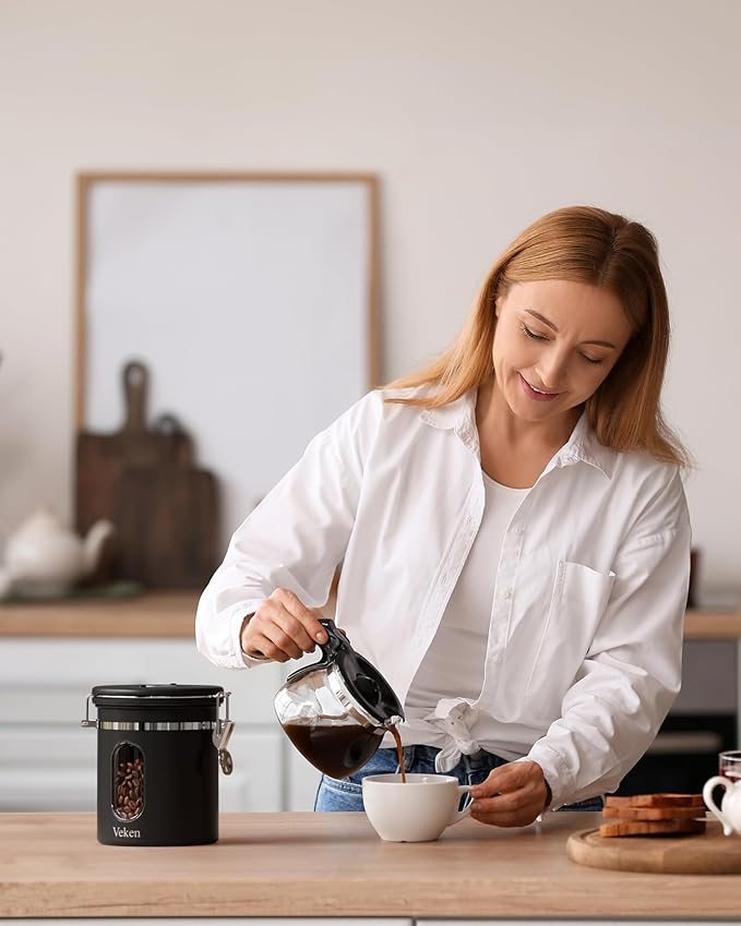 Veken Coffee Canister with Window, Airtight Stainless Steel Kitchen Food