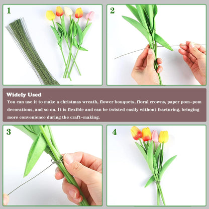 Woohome 400 Pcs Floral Wire with Wire Cutter 26 Gauge Crafts Wire Florist Flower Wire Stems Brown Floral Wire for Making Flower Arrangement Supplies Wedding Bouquet DIY