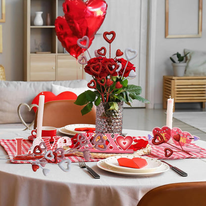 6 Pcs Glitter Heart Picks Valentine's Day Puffy Foam Hearts Floral Sparkly Sticks for Valentine Wedding Arrangements Party Vase Floral Bouquet Crafts Table Centerpiece Decorations