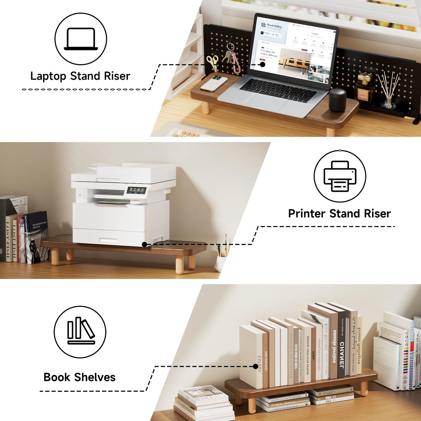 NestNeat Monitor Stand Riser, 24 Inch Wood Desk Organizer with Monitor Stand & Storage Computer Monitor and Laptop Riser Multifunctional Laptop Stand Desk Organizer for Office Home Screen/Laptop/PC (Walnut)
