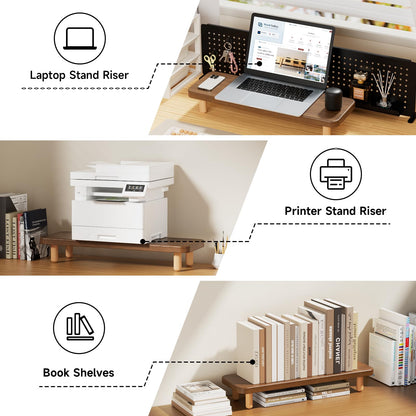 NestNeat Monitor Stand Riser, 24 Inch Wood Desk Organizer with Monitor Stand & Storage Computer Monitor and Laptop Riser Multifunctional Laptop Stand Desk Organizer for Office Home Screen/Laptop/PC (Walnut)