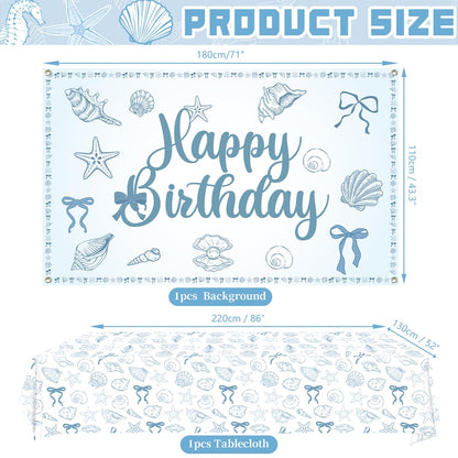 Seashell Birthday Party Decorations-20 Guests-Coastal Birthday Decorations Includes Plates Cups Napkins Tablecloth Backdrop Balloons Cake Topper Tableware for The Summer I Turned Pretty Party Decor