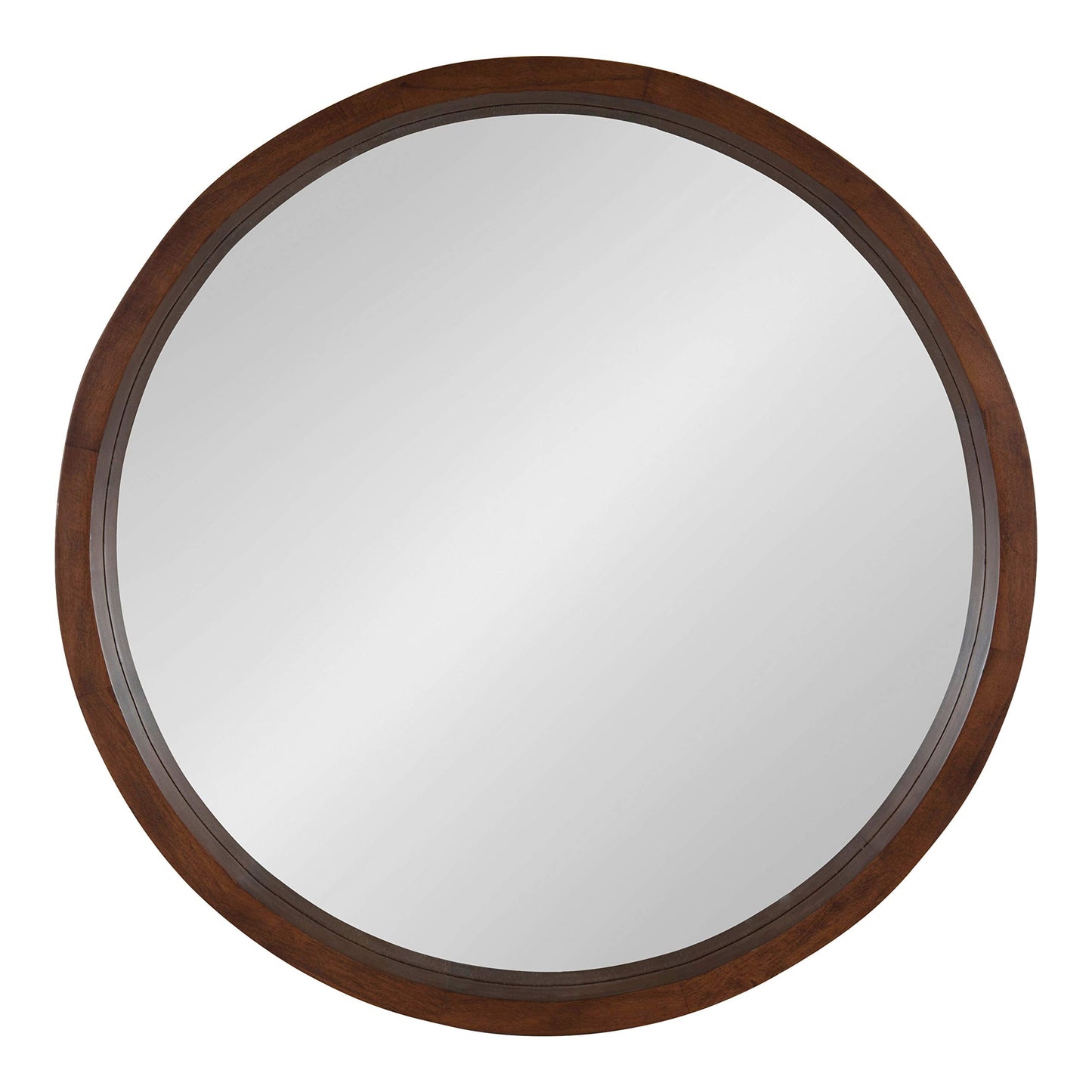Kate and Laurel Hutton Round Decorative Modern Wood Frame Wall Mirror, 22 Inch Diameter, Walnut Finish