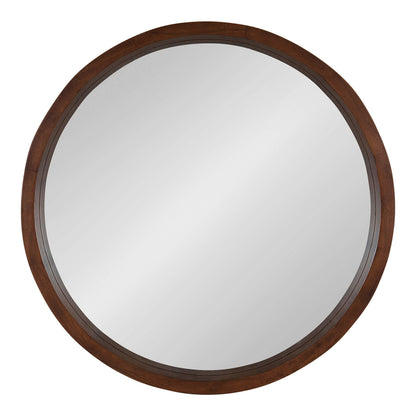 Kate and Laurel Hutton Round Decorative Modern Wood Frame Wall Mirror, 22 Inch Diameter, Walnut Finish