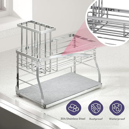 SWTYMIKI Kitchen Sink Caddy Organizer, 2 Tier Sponge Holder