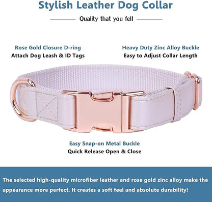 Soft Leather Dog Collar and Leash (6.6') Set - Stylish Rose Gold Heavy Duty Metal Buckle, 4 Adjustable Lengths Leash for Small Medium Large Dogs - Comfortable & Easy to Clean L(15.4"-24.8"), Gold Pink