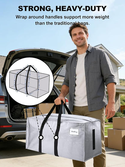 HOMESURE Supports 200lbs Heavy Duty Moving Bags - Strong Zipper & Wrap-Around Handles - Water-Resistant Storage Totes, Durable Alternative to Moving Boxes - 8 Pack - Silver