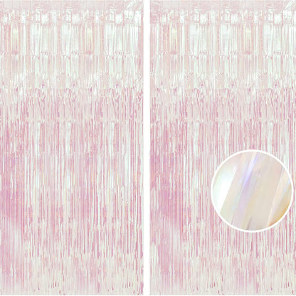 BRAVESHINE Iridescent Foil Fringe Backdrop - 2 Pack 3.2x6.5ft Holographic Tinsel Photo Booths Pros Streamer Curtains for Girl/16th Birthday/Engagement/Bridal/Anniversary/Bachelorette Party Decorations