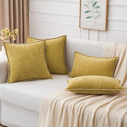 MIULEE Pack of 2 Couch Throw Pillow Covers 20x20 Inch Mustard Yellow Farmhouse Decorative Pillow Covers with Stitched Edge Soft Chenille Solid Dyed Pillow Covers for Sofa Bed Living Room