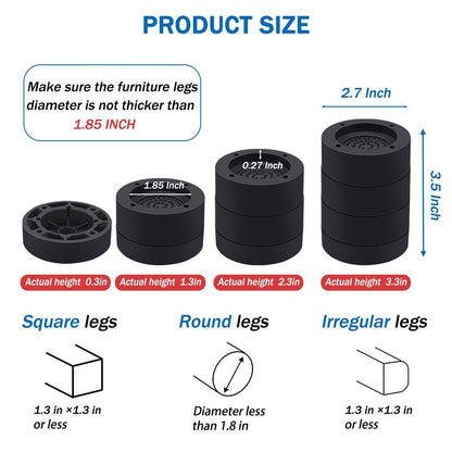 ANNKUT Furniture Risers 2 inch，Round Bed Risers Heavy Duty，Elevation in Heights 1 or 2 Inch for Chair Table and Desk Legs Lifting，Adjustable Bed Lifts Risers(Pack of 4 Riser,Black)