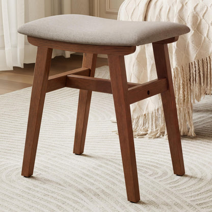 DONGMUWUJEE Solid Wood Small Vanity Stool Chair, Makeup Stools for Vanity Desk, Bathroom Vanity Chair, Padded Foot Stool for Living Room, Ottoman Foot Rest for Couch, Small Bench for Entryway, Walnut