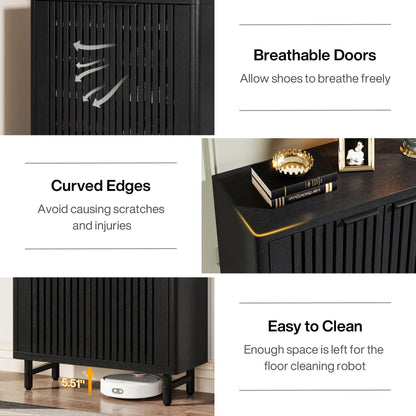 Tribesigns 6-Tier Shoe Cabinet with Louvered Doors, Large Wooden Shoe Storage Cabinet with Adjustable Shelves, Modern Freestanding Shoe Organizer Cabinet for Entryway, Hallway (Black)