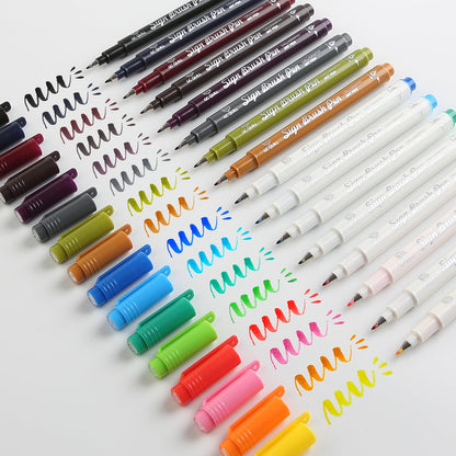 GC QUILL Fudenosuke Brush Pen - 16 Colors Calligraphy Brush Pens for Hand Lettering, Calligraphy, Drawing, Writing, Journaling GC-SB16