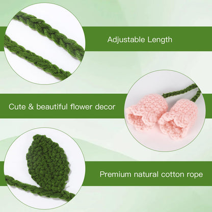 OCIOLI 2 Pack Boho Handmade Flower Curtain Tiebacks Curtain Holdbacks - No Drill Rope Curtain Holder, Drapery Holdback Decorative Pull Backs for Nursery & Bedroom Decor (2, Pink Lily of The Valley)