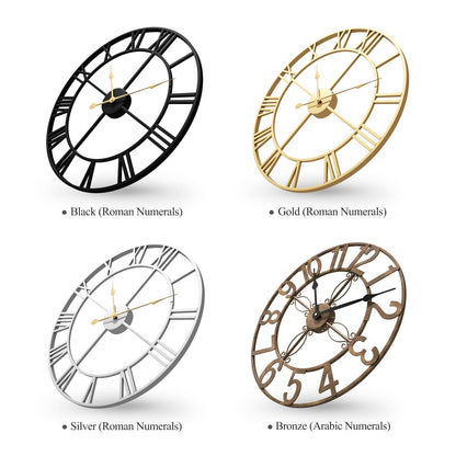 Large Wall Clock Gold Clocks for Living Room, 24 Inch Decorative Wall Clocks Battery-Operated, Modern Metal Round Clock Silent Non Ticking for Kitchen Mantel Bedroom Office Decor, Arabic Numerals