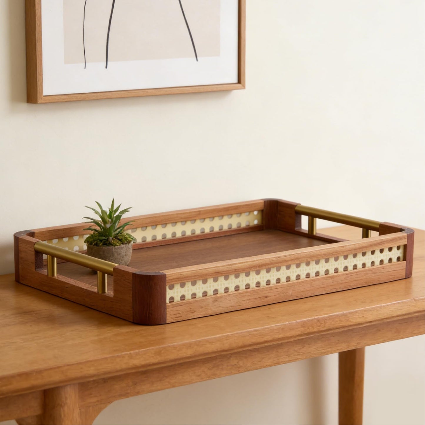 DyPinYise Acacia Wood Serving Tray with Handles, Decorative Wooden Tray for Ottoman, Coffee Table, Rectangular Tray Decor for Living Room, Bedroom, Kitchen, Breakfast in Bed