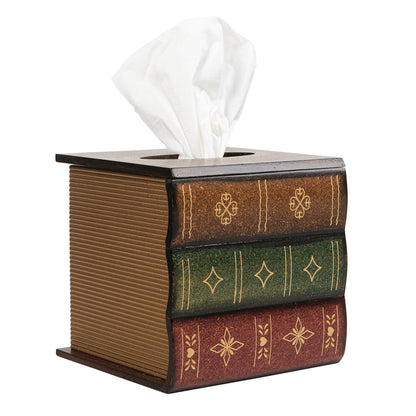Crafted Classical Retro Wooden Antique Book Tissue Box Cover Square Tissue Holder Dispenser Paper Cover Case Napkin Holder Home Decor for Bathroom Living Room Office car Kitchen (Brown)