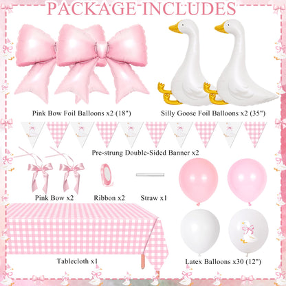 Kriyokiaa One Silly Goose Birthday Decor Girl 39PCS Silly Goose Baby Shower Decorations with Goose Bow Foil Balloons and Geese Banner for Girl Pink Baby Shower 1st Birthday Party Decorations