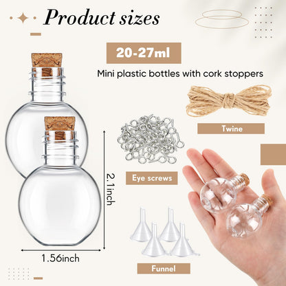 Bokon 25 Pack 1oz Plastic Mini Potion Bottles with Corks, Small Sand Art Jar Tiny Clear Liquor Bottles Bulk Wishing Vial for Birthday Halloween Valentines Party Favor DIY Craft