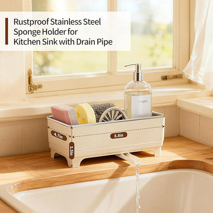 Sponge Holder for Kitchen Sink – Rustproof Stainless Steel, 360° Rotating Drain