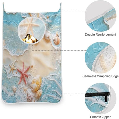 Blue Beach Sea Star Shell Summer Hanging Laundry Hamper Door Hampers Bag Basket