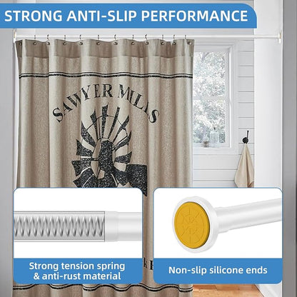 CorkLatta White Shower Curtain Rod,1 Inch Diameter Stainless Steel Adjustable Spring Tension Rods 32 to 68",with Holders,Anti-Slip,Curtain Rods No Drilling(1 Pack)