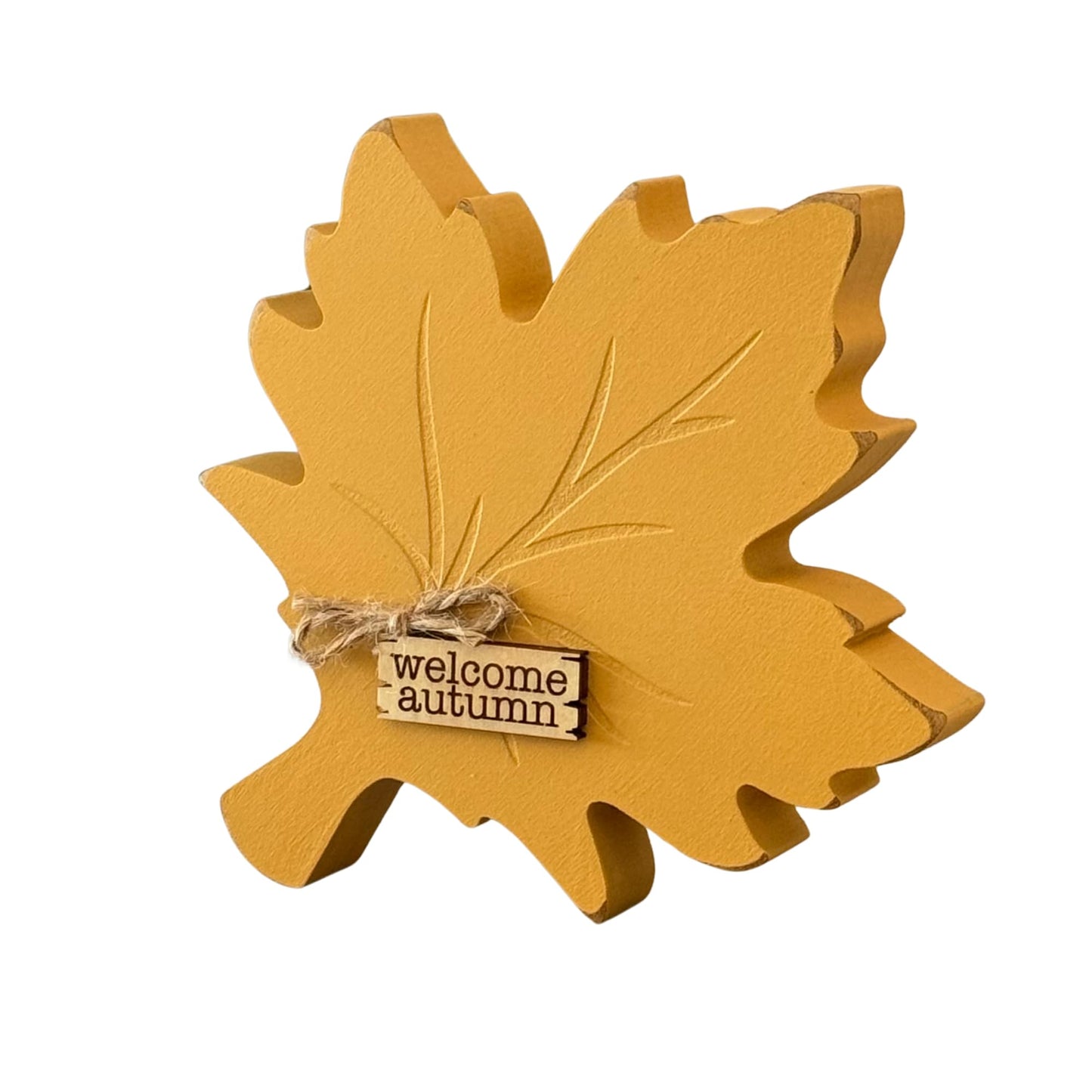 Fall Leaf Shelf Sitter, Chunky Wooden Autumn Decor for Tiered Tray Displays, Rustic Harvest Tabletop Accent Thanksgiving Mantel Decoration (Yellow)