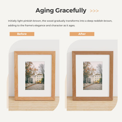8x10 Picture Frame, Solid Wood Cherry Wood Photo Frame 8 x 10 with Tempered Real Glass, 8x10 Frame Matted to 5x7, Rustic Wooden Frame 8 by 10 for Wall & Tabletop Display (Natural Cherry Color, 3 Pack)
