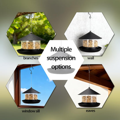 QZLOHOM Wild Bird Feeder, Large Capacity Hanging Bird Feeder with Multiple Suspension Options, Black (Black)