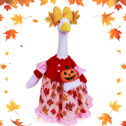 AZYM Fall Porch Goose Outfits,3 Pcs/Set Halloween Pumpkin Maple Leaf Yard Goose Statue Clothes for 23" Statue Patio Lawn Garden Thankgiving Day Decoration