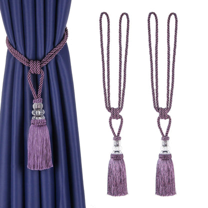BEL AVENIR 2 Pack Curtain Tiebacks Hand-Woven Crystal Holdbacks Home Decorative Tassels Tiebacks (Purple, 2 Pack)