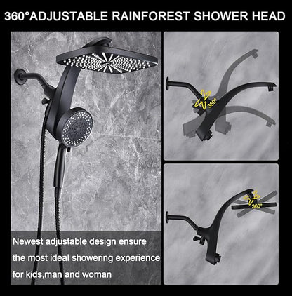 BOZYBO Rain Shower Head with Handheld: High Pressure Shower Heads with Handheld Spray Combo, 12" Rainfall Shower Head and 9 Sprays Hand Showerheads with Magnetic Docking and Power Jets, Black 1.8GPM
