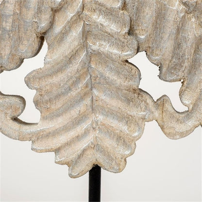 Pemberly Row Coastal Decorative Object, Light Brown Wood with Silver Accents, Matte Black Pedestal Base, Botanical-Inspired Design, 16"Lx4"Wx22.2"H, Elegant Accent for Home Decor Mantel or Side Table