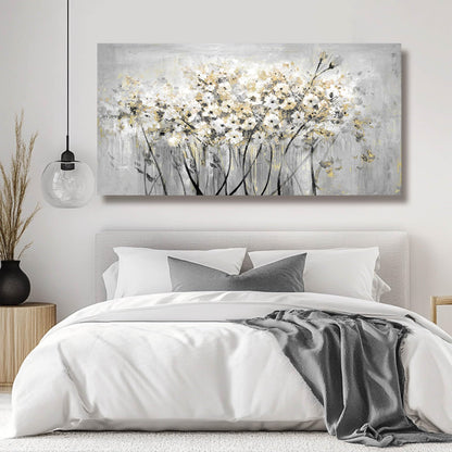 Flowers Canvas Wall Art White Paintings Grey Gold Contemporary Artwork Master Bedroom Wall Decor 29"x 58" Large Framed Art for Living Room Office Home Decor