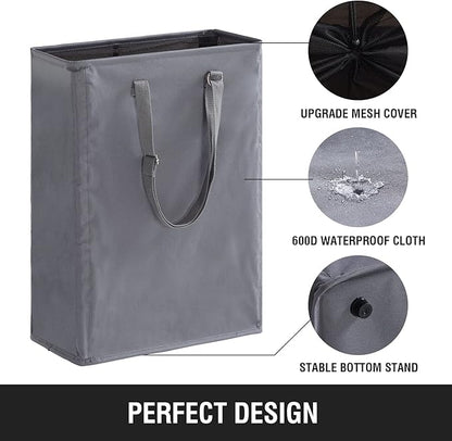 Slim Laundry Hamper with Adjustable Long Handles, 45L Small Laundry Baskets