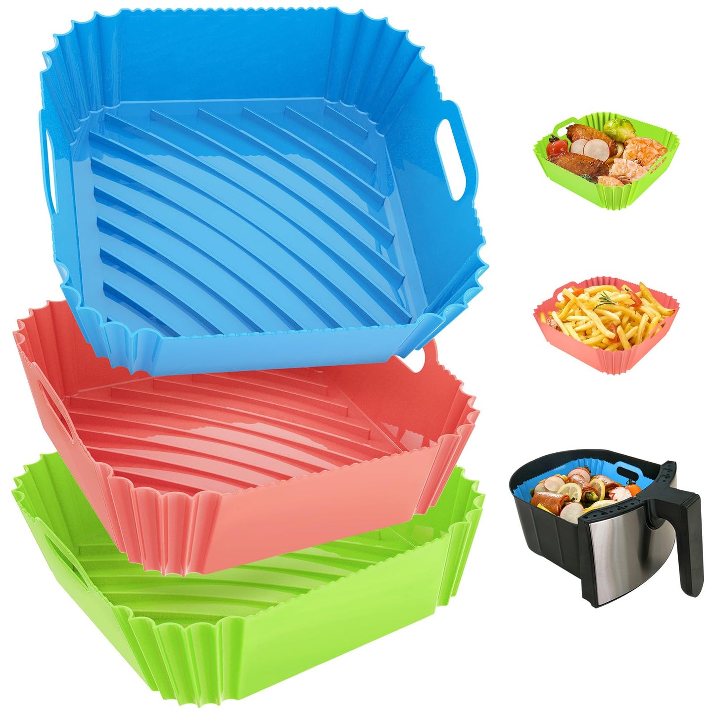 Air Fryer Silicone Liners Square 2 Pack 7.1 Inch Airfryer Liners 4-7 QT Reusable Air Fryer Liners Silicone Pot Oven Liner Baking Tray, Air Fryer Basket Silicone Mat Bowl Air Fryer Accessories Kitchen