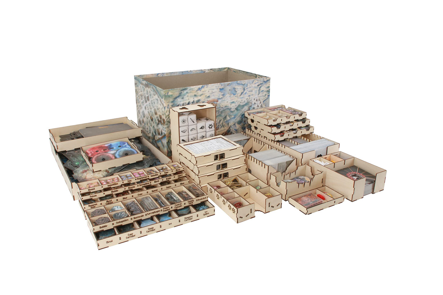 The Broken Token Frosthaven Compatible Game Organizer - Monster Tray Version, Birch Wood Storage Box for Cards, Tokens, Rulebooks, Boards - Wooden Game Organizer