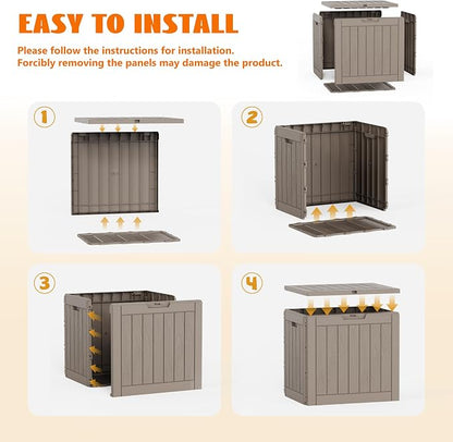 35 Gallon Package Delivery Boxes for Outside, Resin outdoor storage bin with a wood-grain pattern, Storage Cabinet for Parcel Shipping & Storage