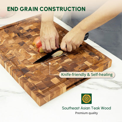 BEEFURNI Teak Wood End Grain Cutting Board (XL, 24x17x1.5"), Extra Large Wooden Cutting Board for Kitchen, Charcuterie Boards, High Quality Wood Cutting Board, Gift Box Included, 1-Year Warranty