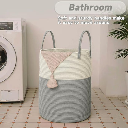 Large Woven Laundry Basket Hamper, 60L Cotton Rope Storage Bin