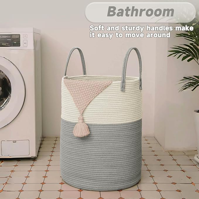 Large Woven Laundry Basket Hamper, 80L Cotton Rope Storage Bin