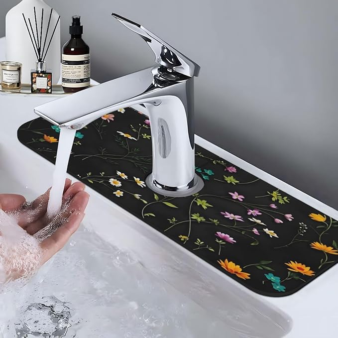 Flower Branch Pattern Design Cute Kitchen sink faucet pad, strong water