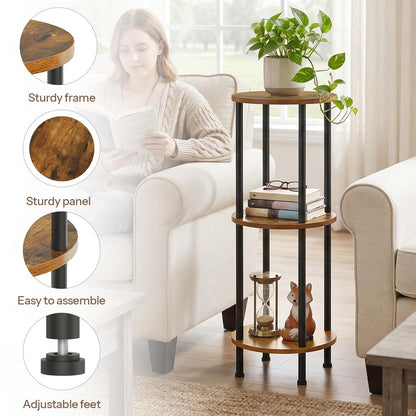 HOOBRO Plant Stand Indoor, 3 Tier 35.2" Tall Small Plant Shelf, Round Potted Holder Rack, Modern Flower Stand for Living Room Balcony Garden, Rustic Brown and Black BF13HJ01