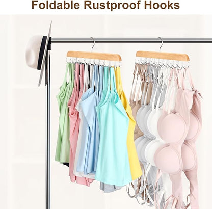 Bra Hanger for Closet, Tank Top Organizer 20 Hooks Capacity Foldable Wood Space
