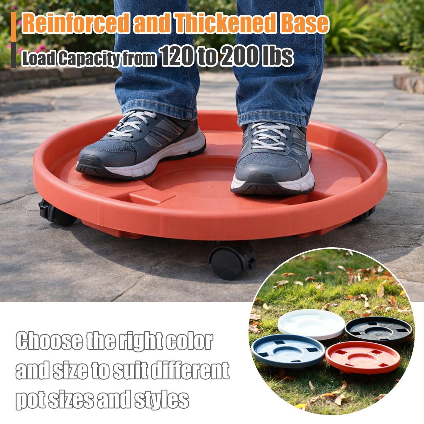 5-pack 11.8" Large Plant Caddy with Wheels Plastic Plant Dolly with Caster Flower Pot Mover Rollers Wheeled Rolling Plant Stands Round Plant Saucer Indoor Outdoor Base Coasters,Terracotta red