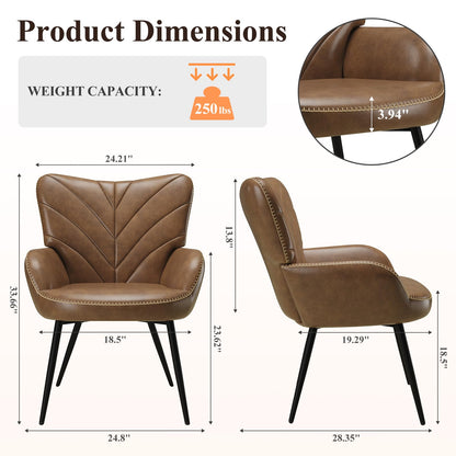 MALOL Mid-Century Modern Faux Leather Accent Chair for Living Room, Upholstered Armchair with Curved Ergonomic Back, High-Density Cushion & Metal Legs, Lounge Chair for Bedroom/Reading Corner